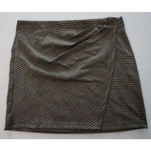 Max Studio 2707Q18 Women Sz XL Taupe/Black/Brown Glen Plaid Faux Wrap Skirt